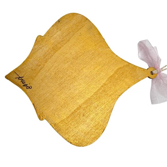 Handcrafted OOAK Collage Ornament Gold Pink Accents Pearl Rhinestone - Picture 7 of 8